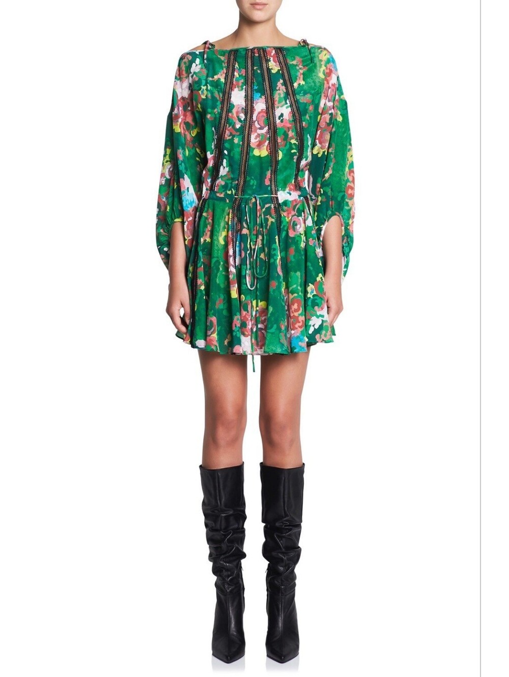 Manning Cartell Flower Show Mini Dress Green Silk Lace Slouchy Size 0 Cocktail - Picture 2 of 13